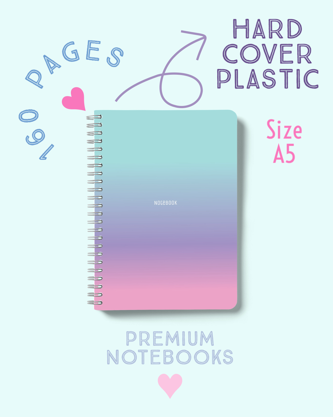 Soft Touch Solid Plastic Cover Notebooks - A5 - 160 Pages