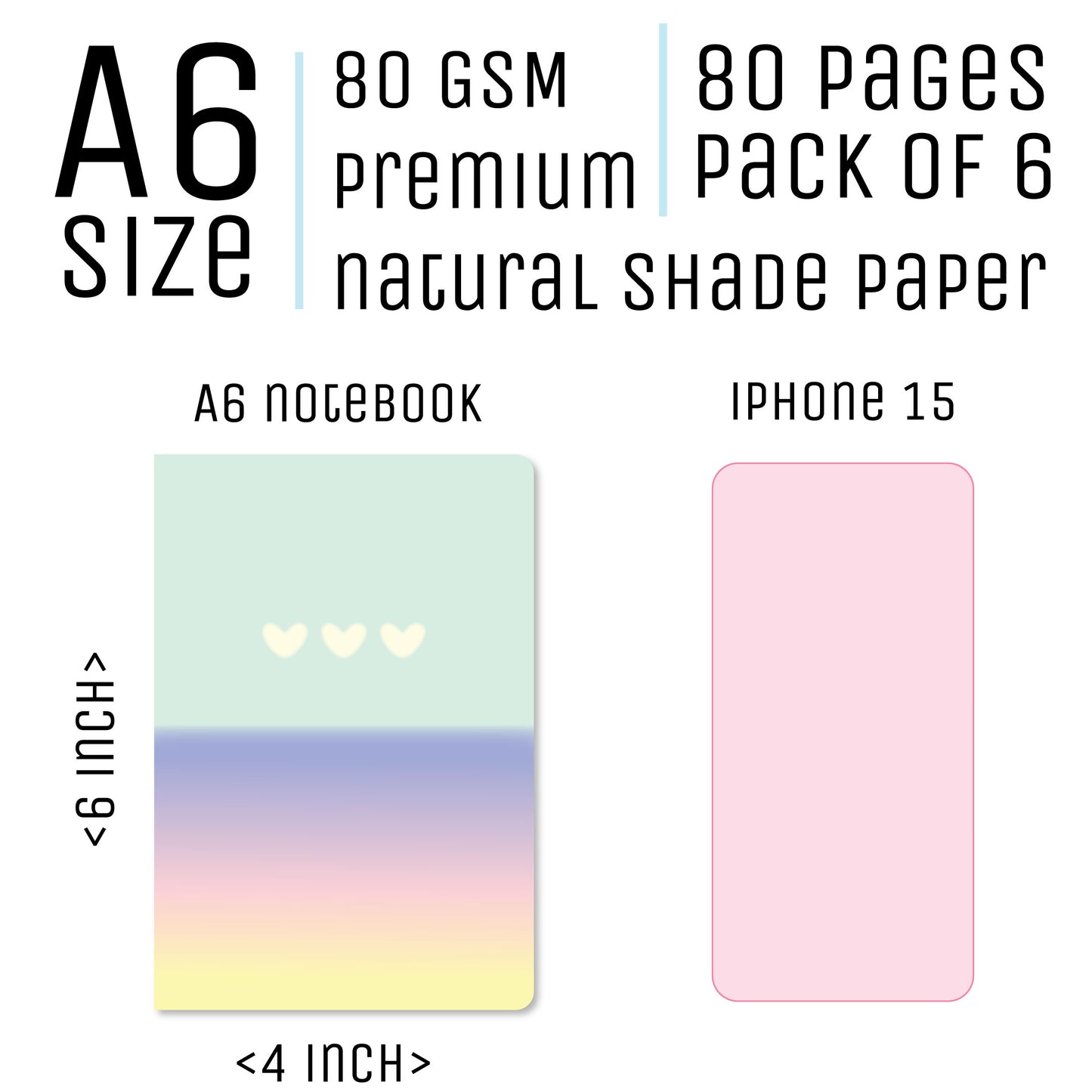 A6 Notebooks - Pack of 6- 80 pages