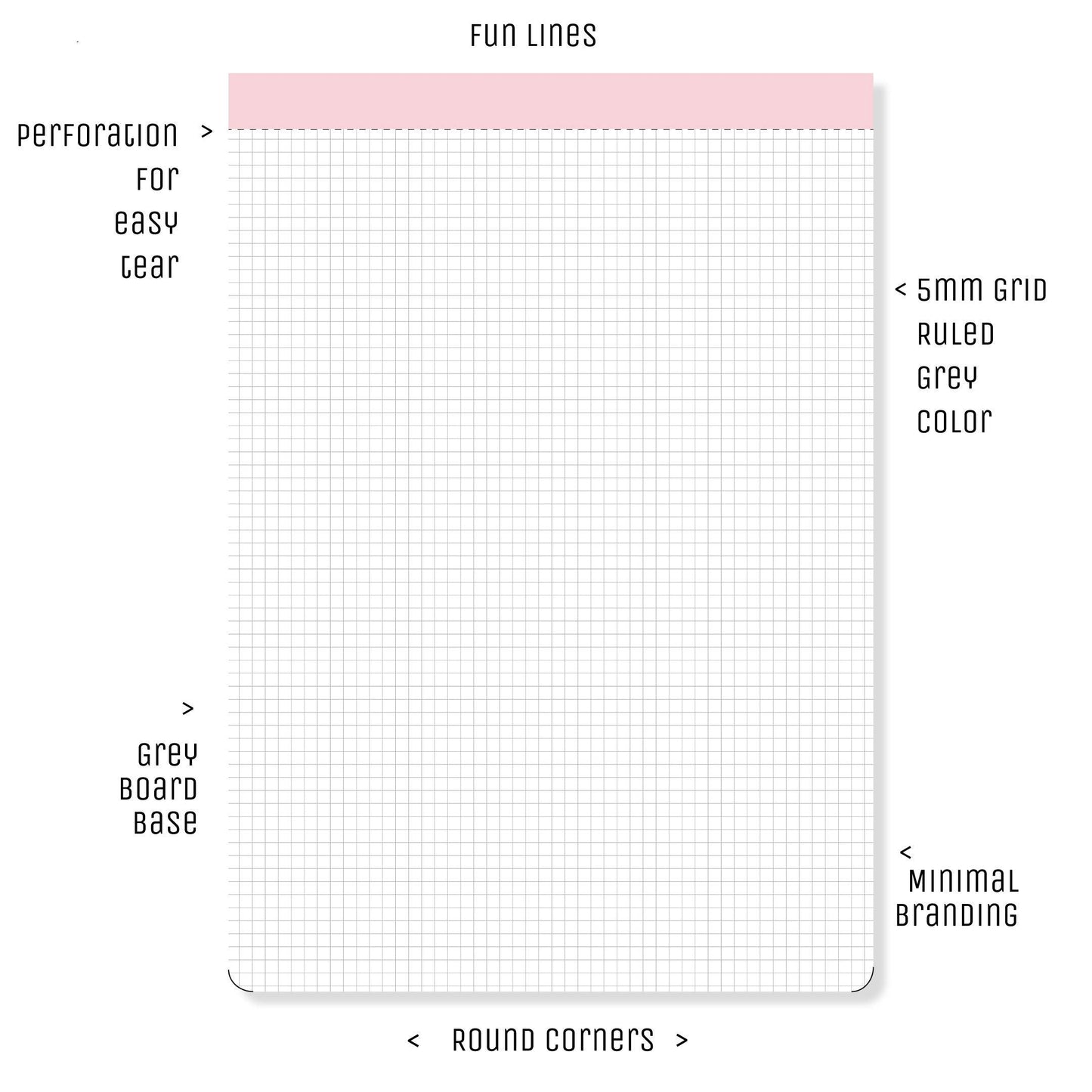 Quad Ruled Paper Pad - Perforated - 100 sheets - 200 pages - Fun Lines