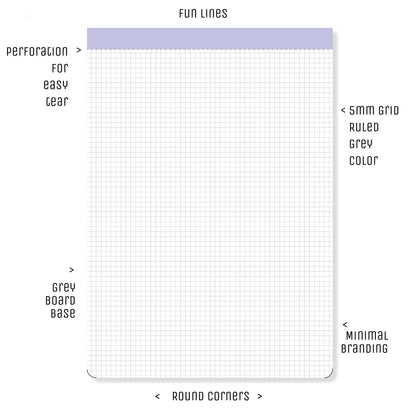 Quad Ruled Paper Pad - Perforated - 100 sheets - 200 pages - Fun Lines